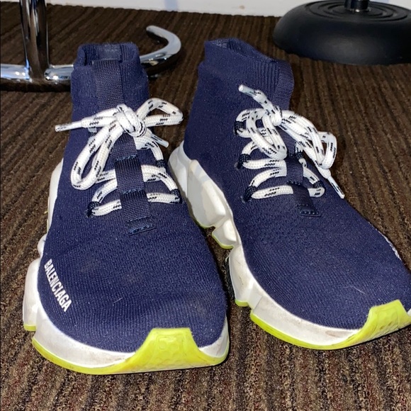 navy and neon green balenciaga slip on sneakers - Picture 4 of 5